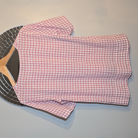 Flax Linen Gingham Checkered Boxy Short Sleeved Crew Kneck Tunic Shirt NWOT - Picture 5 of 10